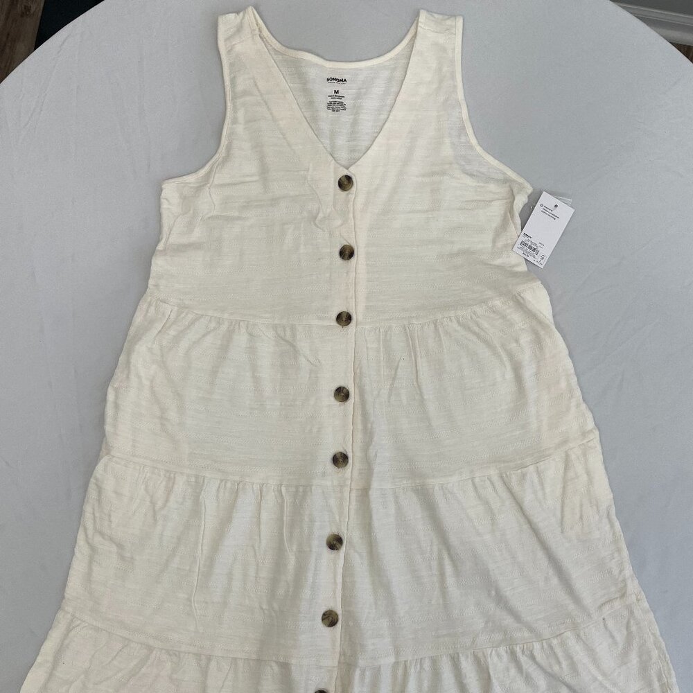 NWT Sonoma 100% cotton midi dress with pockets, cream, size M